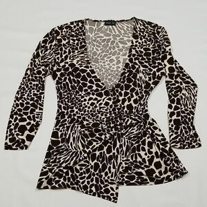 Chapter One Blouse Women's Size Small Leopard Print Long Sleeve Pull Over Tan